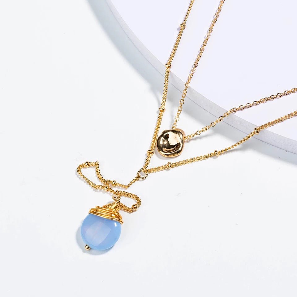 Gold Layered Necklace for Women with Acrylic Color Stone - Hollywood Sensation®