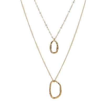 Gold Layered Necklace with Geometric Shaped Pendant for Women - Hollywood Sensation®