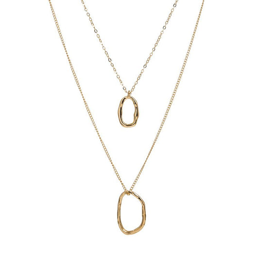 Gold Layered Necklace with Geometric Shaped Pendant for Women - Hollywood Sensation®