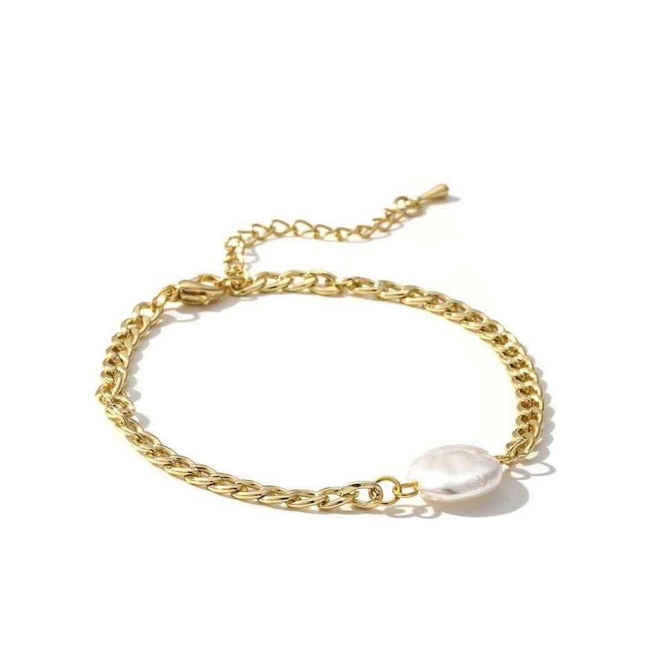 Gold Link Chain Bracelet for Women with Pearl Charm - Hollywood Sensation®