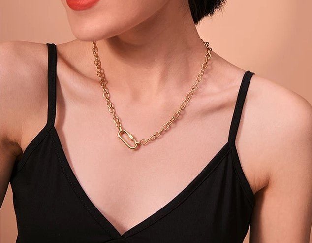 Gold Link Chain with Carabiner Necklace