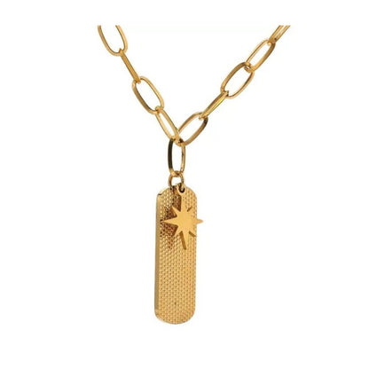 Gold Link with Star and Dog Tag Necklace for Women - Hollywood Sensation®