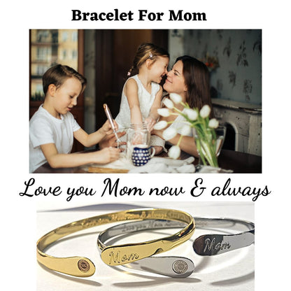 Gold Mom Bracelets Engraved Bracelets Love you Mom now & always - Hollywood Sensation®