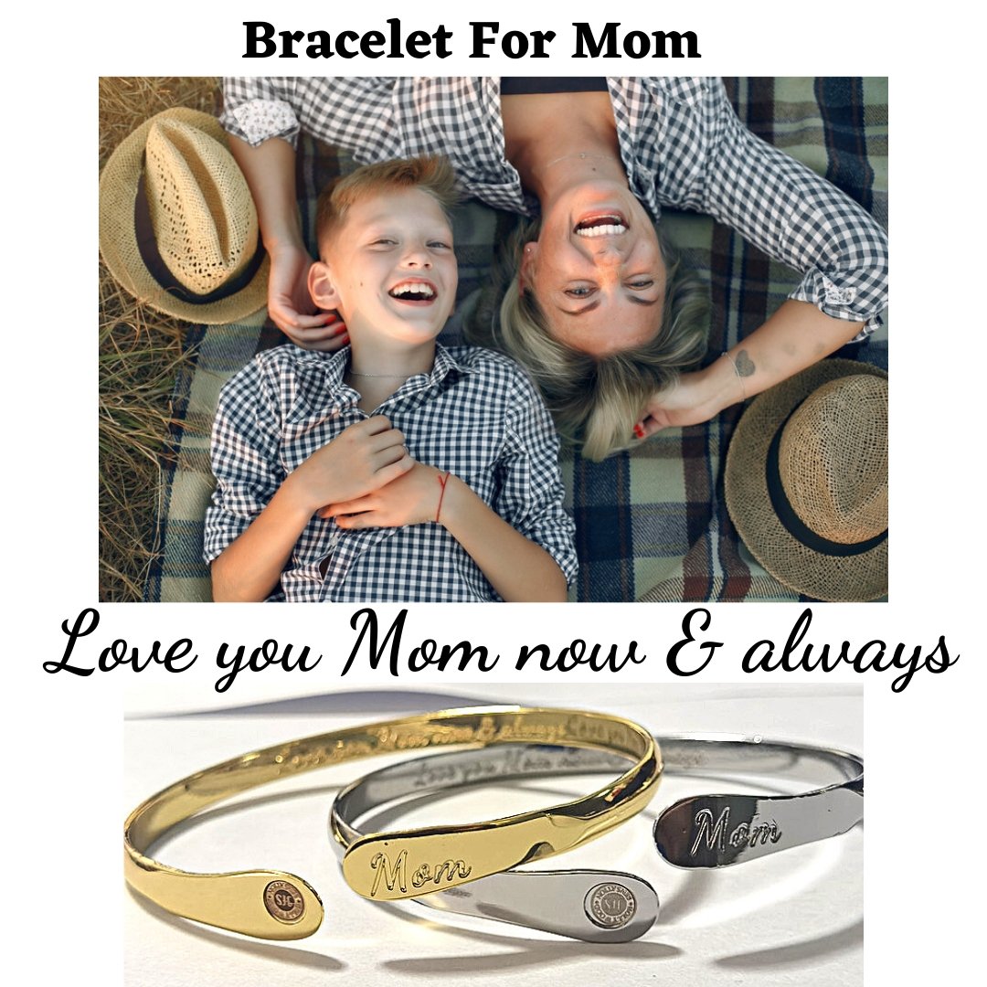 Gold Mom Bracelets Engraved Bracelets Love you Mom now & always - Hollywood Sensation®