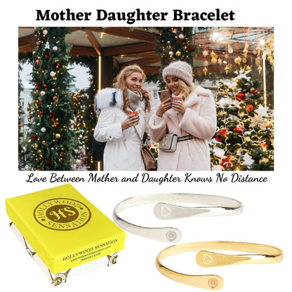 Gold Mother Daughter Bracelets- Engraved Love Between Mother and Daughter Knows No Distance Bracelet for Women - Hollywood Sensation®