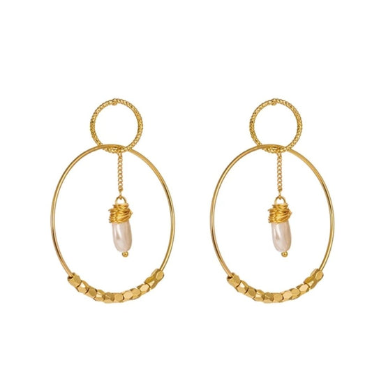 Gold Pearl Double Hoop Earrings for Women - Hollywood Sensation®