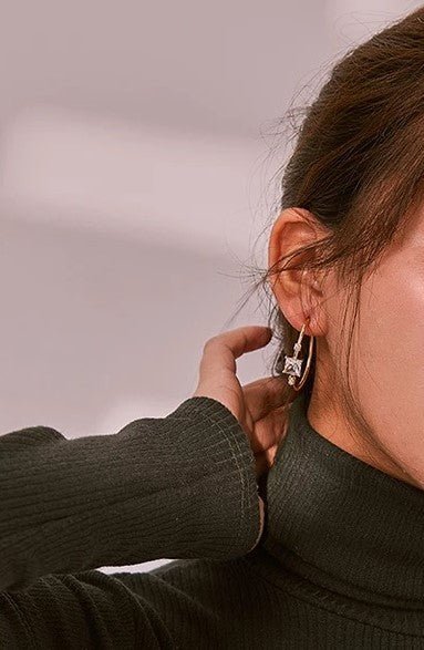 Gold Princess Cut Crystal Hoop Earrings for Women - Hollywood Sensation®