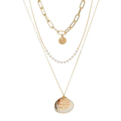 Gold Sea Shell Three Layer Necklace - Hollywood Sensation®