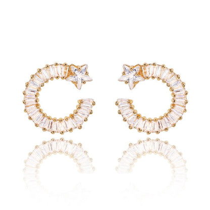 Gold Shooting Star Earrings with White Diamond Cubic Zirconia - Hollywood Sensation®