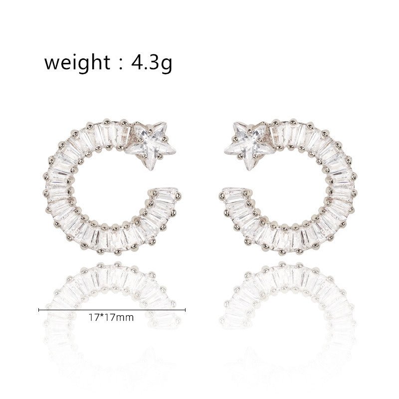 Gold Shooting Star Earrings with White Diamond Cubic Zirconia - Hollywood Sensation®