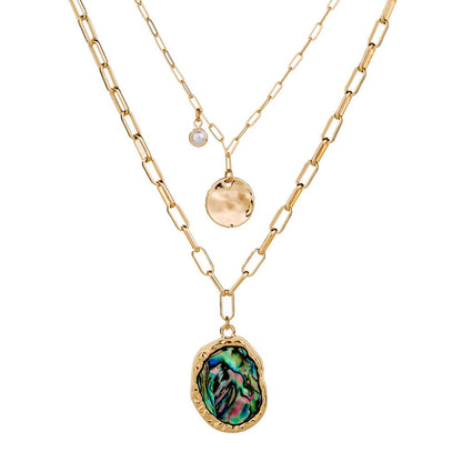 Gold Two Layer Necklace with Abalone Pendant Necklace for Women - Hollywood Sensation®