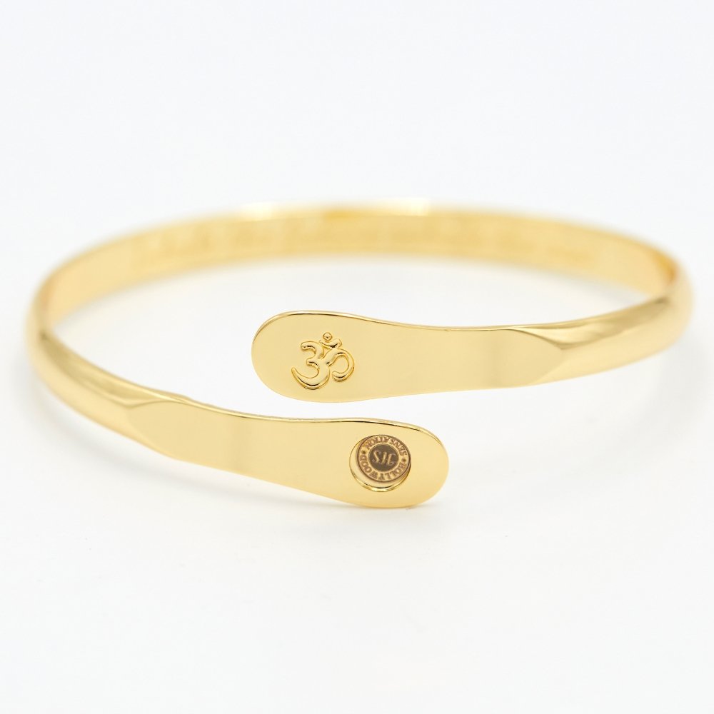 Mens Gold Bracelet with Om Sign - BrMb4613 - 22K Gold Men's Bracelet with  holy Om sign in combination of mat and frosty finish.(with extra securi