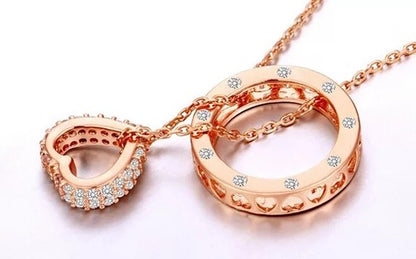 Rose Gold Heart Necklace with Cubic Zirconia Stones-Hollywood Sensation®