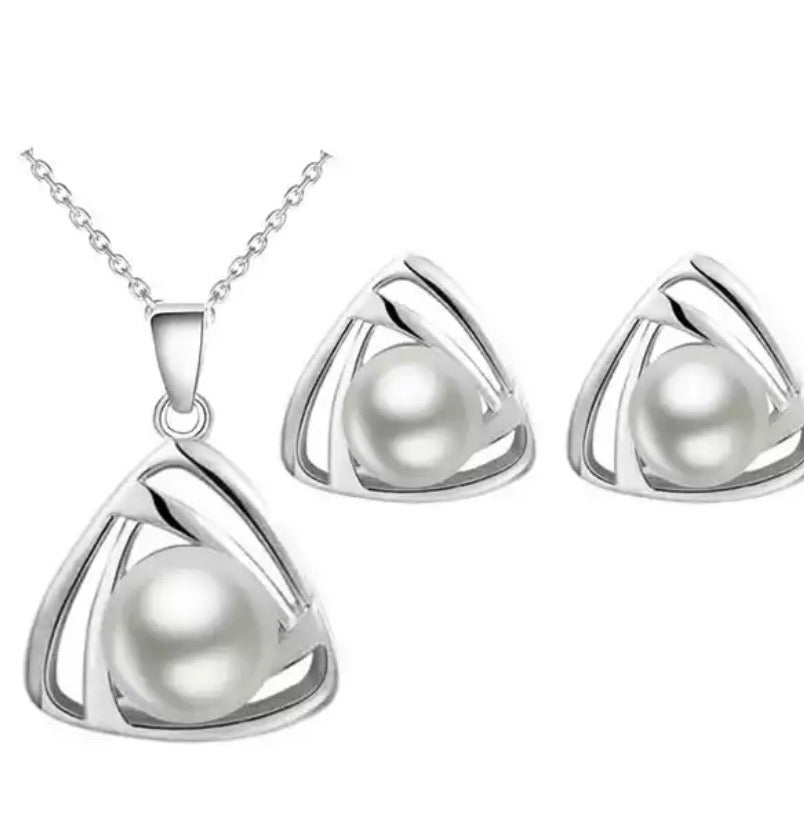 White Gold and Pearl Love Knot Necklace and Earring Set for Women by Hollywood Sensation-Hollywood Sensation®