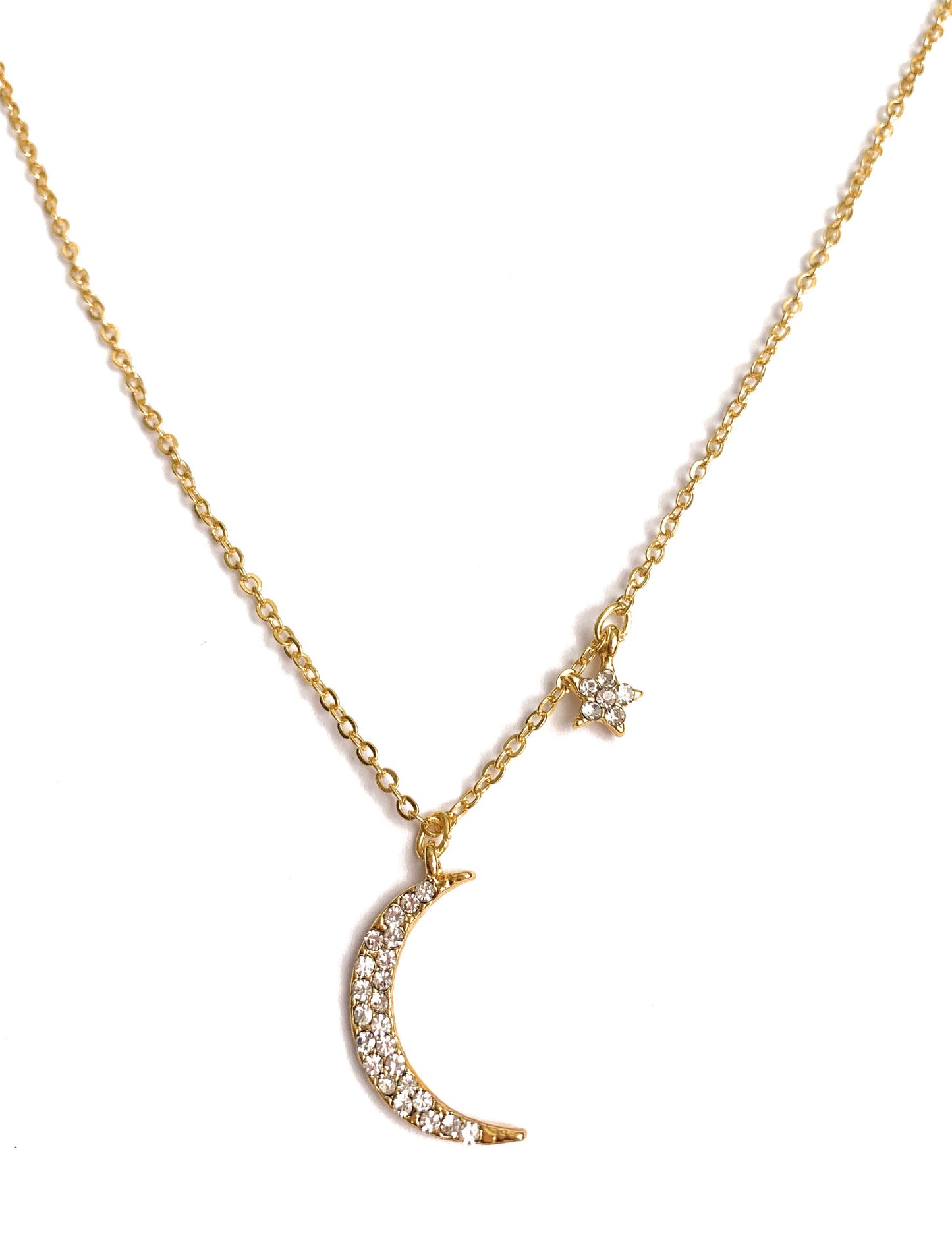 Silver Moon and Star Necklace for Women-Hollywood Sensation®