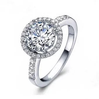 White Gold Halo Round Cut Cubic Zirconia Ring-Hollywood Sensation®