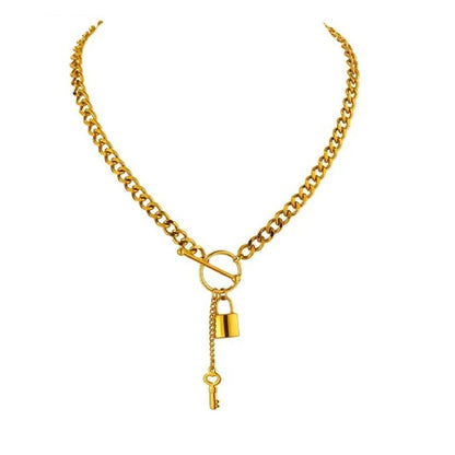 Lock and Key Necklace with Cuban Link Chain and Toggle Clasp - Hollywood Sensation®
