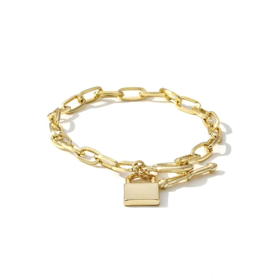 Lock Bracelet with Link Chain Toggle Clasp 18k Gold - Hollywood Sensation®