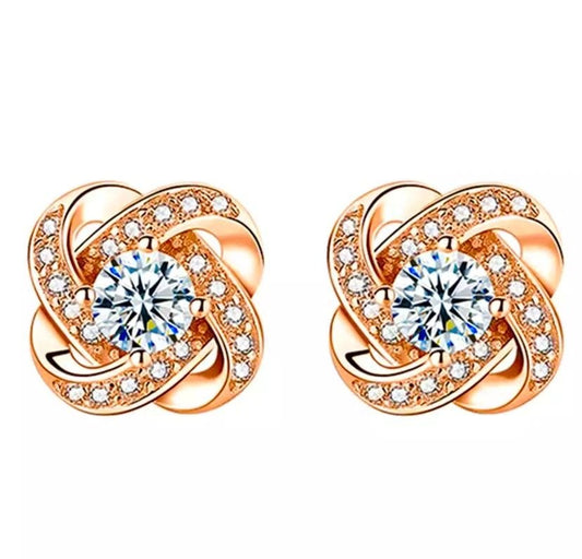 Love Knot Earrings-White Gold and Crystal Love Knot Earrings-Gold Knot Stud Earrings - Hollywood Sensation®