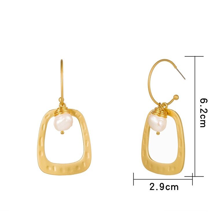 Matte Gold Drop Earrings for Women with Baroque Pearl - Hollywood Sensation®
