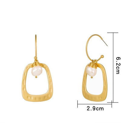 Matte Gold Drop Earrings for Women with Baroque Pearl - Hollywood Sensation®
