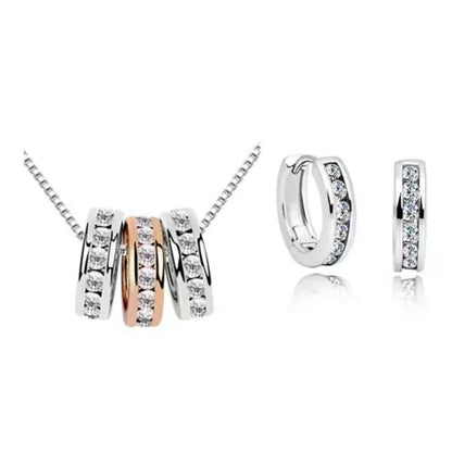 Milan Necklace and Huggie Earring Set 18K White Gold ,Rose Gold Plated - Hollywood Sensation®