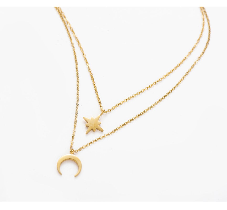 Moon and Star Layered Necklace - Hollywood Sensation®