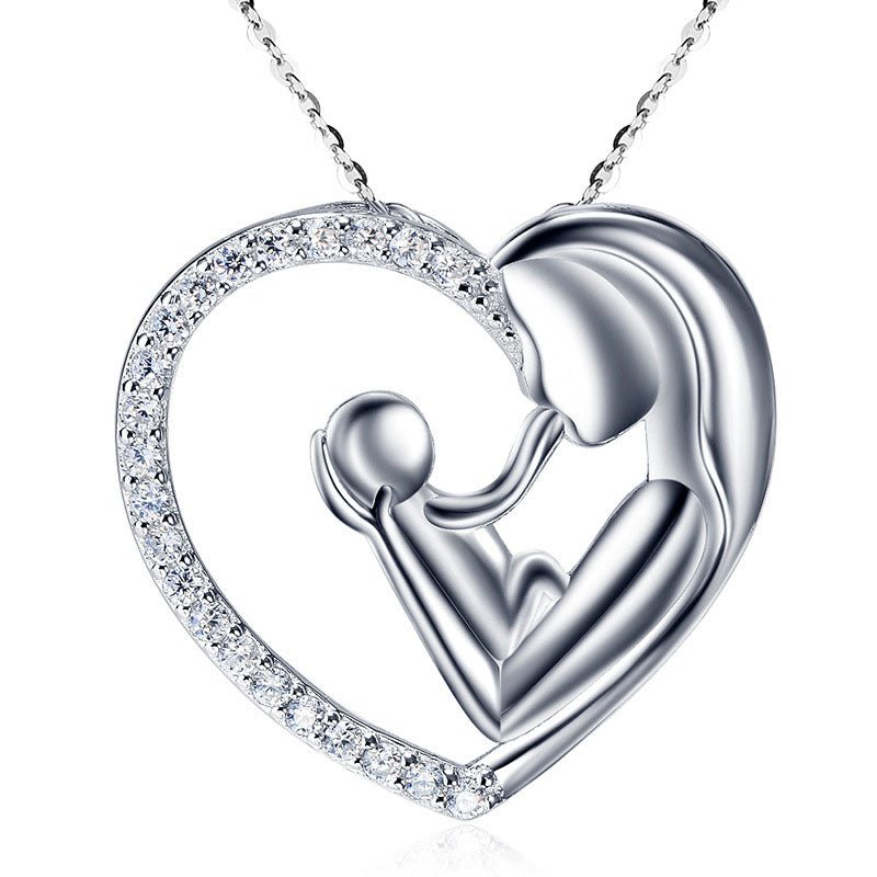 Mother Child Necklace White Gold with Cubic Zirconia - Hollywood Sensation®