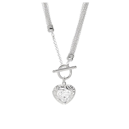 Multi Strand Silver Heart Charm Necklace Heart Necklaces for Women - Hollywood Sensation®