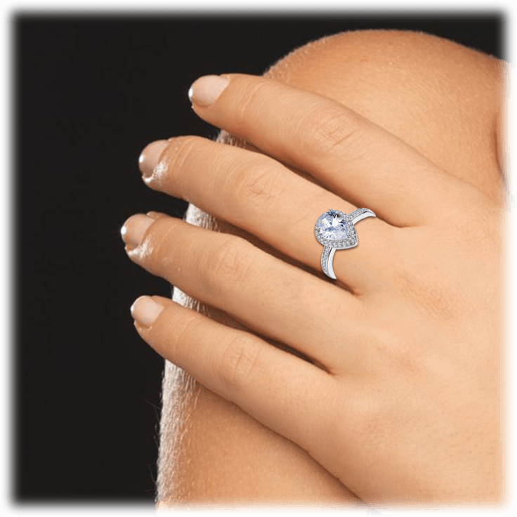 White Gold and Cubic Zirconia Halo Pear Cut Ring for Women-Hollywood Sensation®