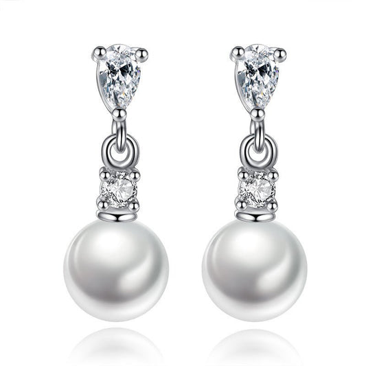 Pearl Drop Earrings in White Gold with Cubic Zirconia Accents Earrings for Women - Hollywood Sensation®
