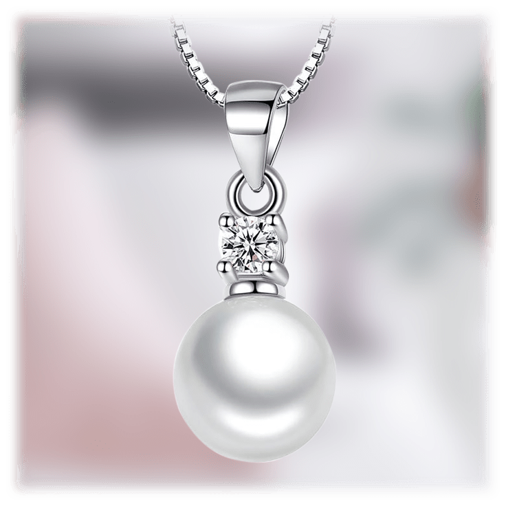 White Gold Pearl Pendant Necklace with Cubic Zirconia Accent Stone Necklace-Hollywood Sensation®