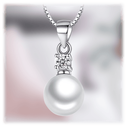White Gold Pearl Pendant Necklace with Cubic Zirconia Accent Stone Necklace-Hollywood Sensation®