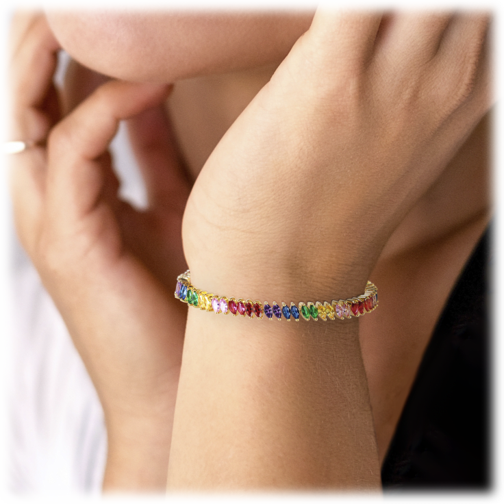 Rainbow Tennis Bracelet in Silver with Rainbow Marquise Stones-Hollywood Sensation®