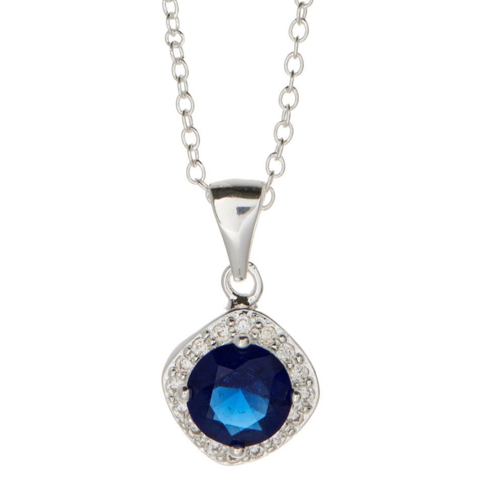 Windsor Necklace Sterling Silver Plated 925 With Blue Crystal Pendant Necklace-Hollywood Sensation®