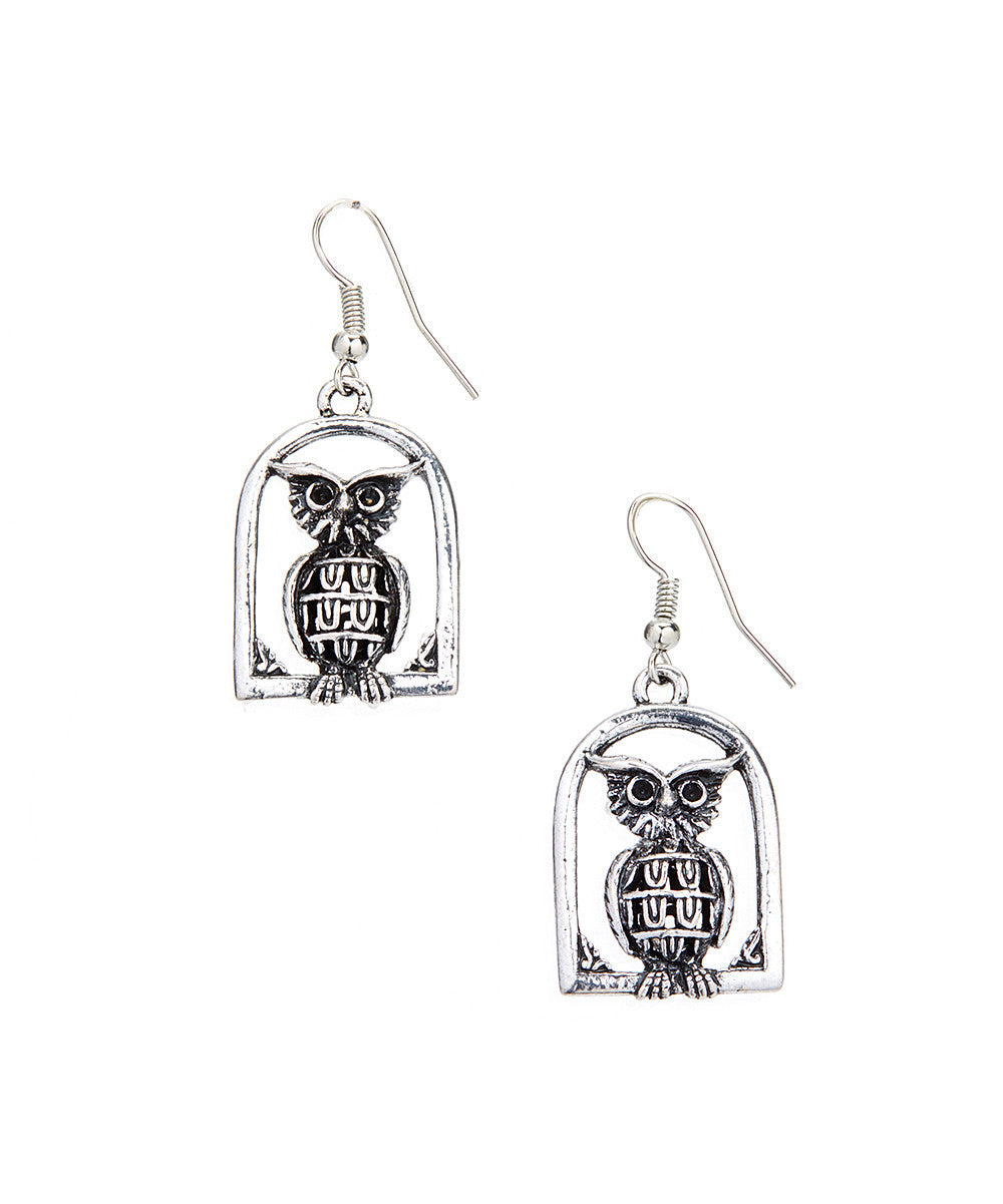 Vintage Owl Drop Dangle Silver Retro Earrings-Owl Vintage Earrings-Hollywood Sensation®